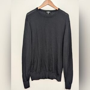 Uniqlo Men's Large Black Wool Crewneck Sweater Lightweight Relaxed Casual Fit
